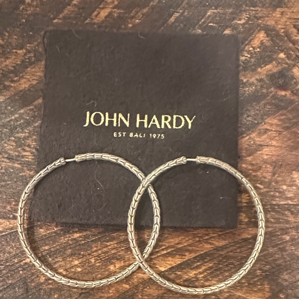 John Hardy Textured Silver Hoops